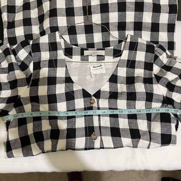 Loft Oversized Petite Black White Gingham Button V-Neck Dress NWT Size 14 Picnic - Picture 8 of 9